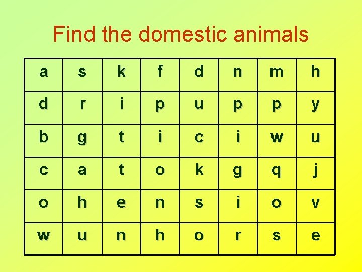 Find the domestic animals a s k f d n m h d r