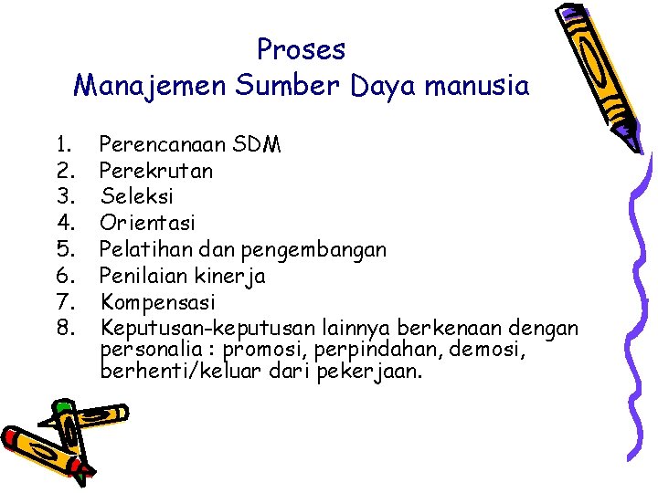 Proses Manajemen Sumber Daya manusia 1. 2. 3. 4. 5. 6. 7. 8. Perencanaan