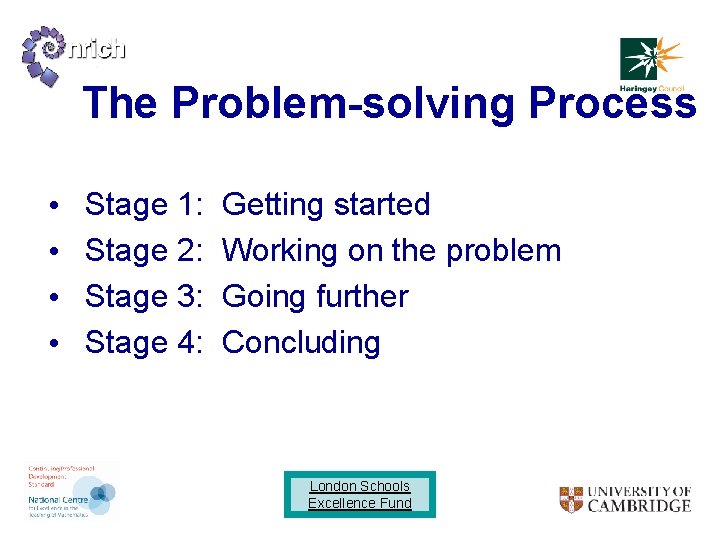 The Problem-solving Process • • Stage 1: Stage 2: Stage 3: Stage 4: Getting