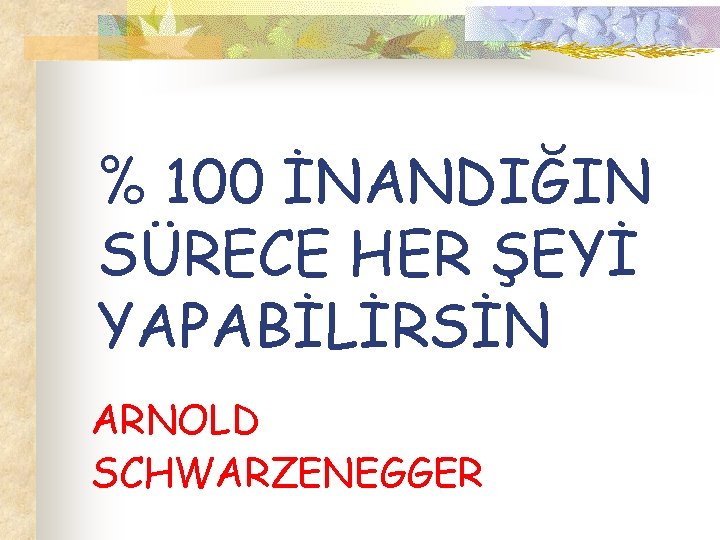 % 100 İNANDIĞIN SÜRECE HER ŞEYİ YAPABİLİRSİN ARNOLD SCHWARZENEGGER 