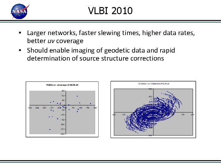 VLBI 2010 • Larger networks, faster slewing times, higher data rates, better uv coverage