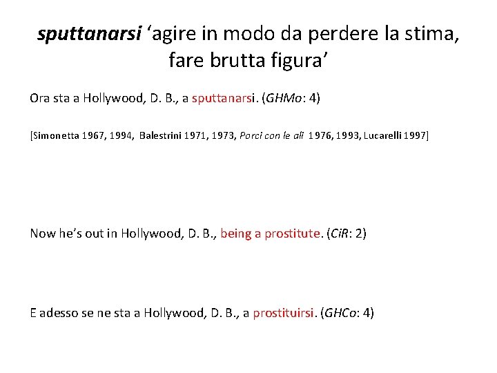 sputtanarsi ‘agire in modo da perdere la stima, fare brutta figura’ Ora sta a