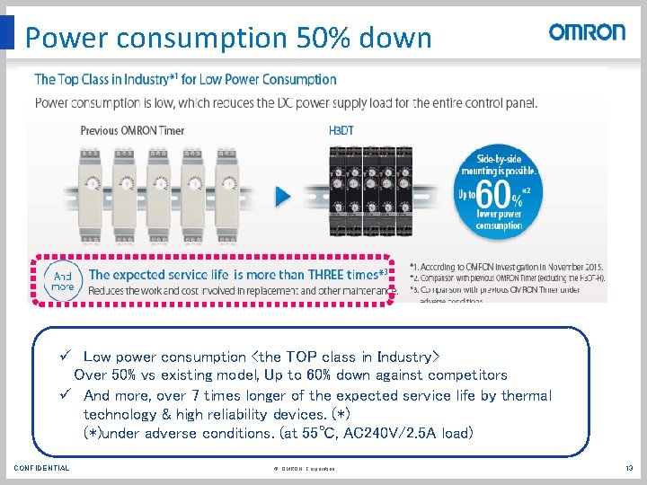 Power consumption 50% down ü Low power consumption <the TOP class in Industry> Over