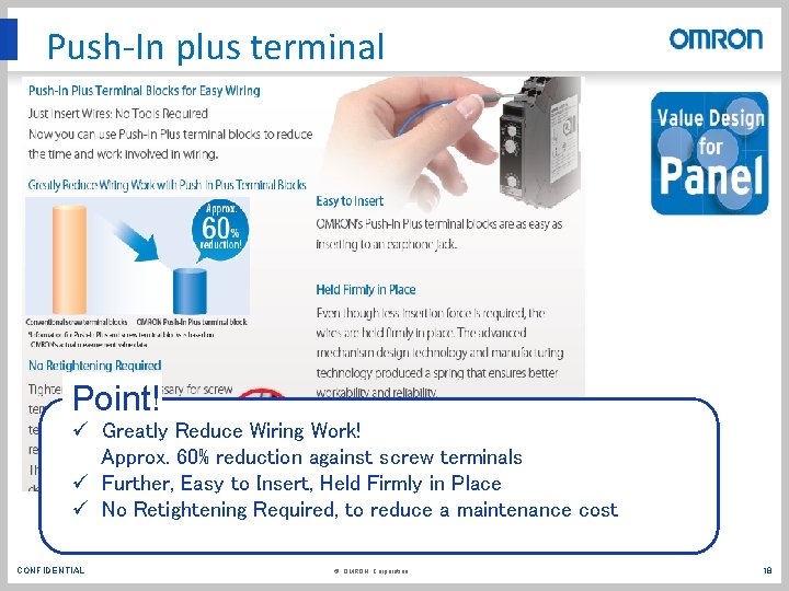 Push-In plus terminal Point! ü Greatly Reduce Wiring Work! Approx. 60% reduction against screw