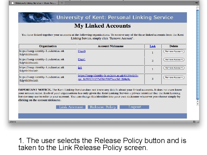 1. The user selects the Release Policy button and is taken to the Link