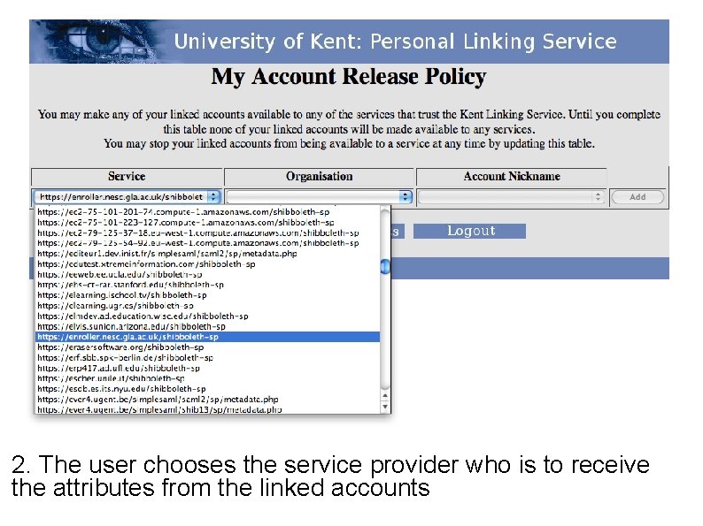 2. The user chooses the service provider who is to receive the attributes from
