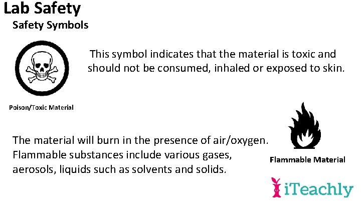 Lab Safety Symbols This symbol indicates that the material is toxic and should not