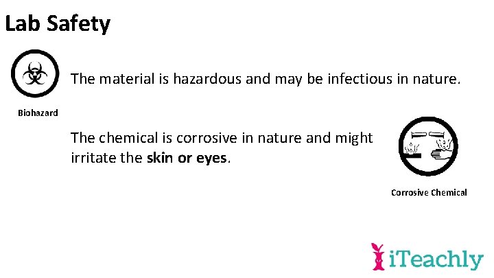 Lab Safety The material is hazardous and may be infectious in nature. Biohazard The