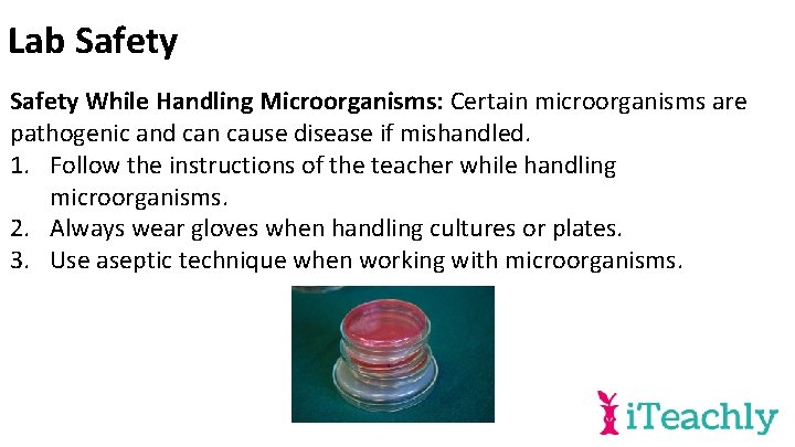 Lab Safety While Handling Microorganisms: Certain microorganisms are pathogenic and can cause disease if