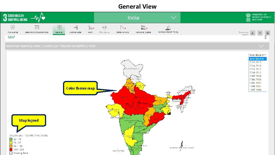 General View Color theme map Map legend 