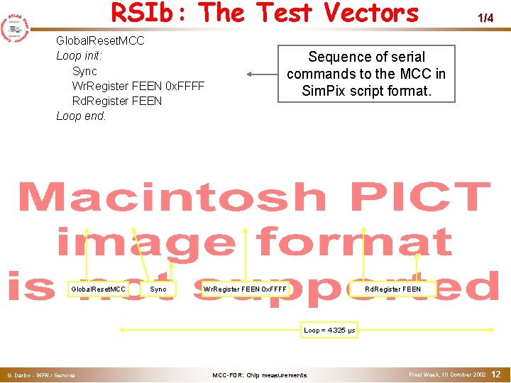RSIb: The Test Vectors Global. Reset. MCC Loop init: Sync Wr. Register FEEN 0