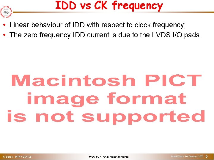 IDD vs CK frequency Linear behaviour of IDD with respect to clock frequency; The