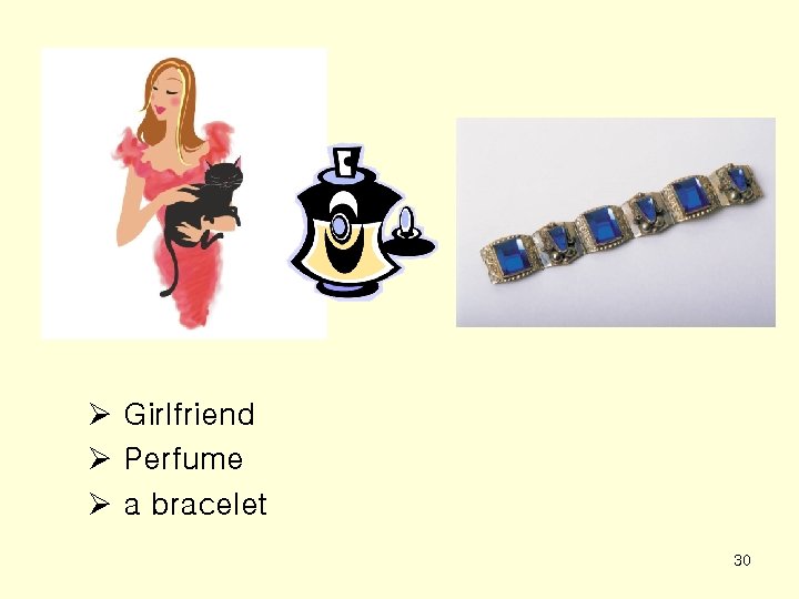 Ø Girlfriend Ø Perfume Ø a bracelet 30 