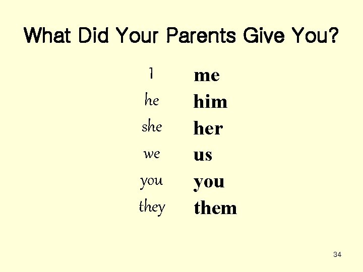 What Did Your Parents Give You? I he she we you they me him