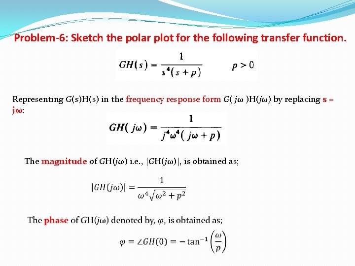Problem-6: Sketch the polar plot for the following transfer function. Representing G(s)H(s) in the Problem-6: Sketch the polar plot for the following transfer function. Representing G(s)H(s) in the