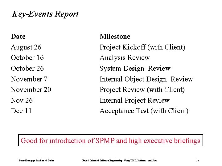 Key-Events Report Date August 26 October 16 October 26 November 7 November 20 Nov