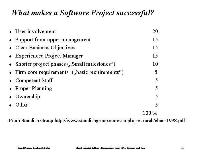 What makes a Software Project successful? ¨ ¨ ¨ ¨ ¨ User involvement Support