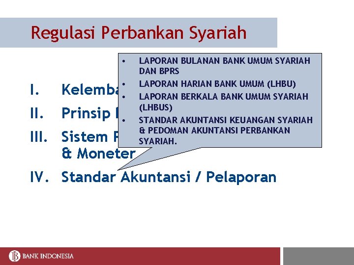 Regulasi Perbankan Syariah • • • LAPORAN BULANAN BANK UMUM SYARIAH DAN BPRS LAPORAN