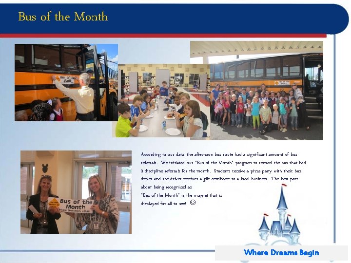 Bus of the Month According to our data, the afternoon bus route had a