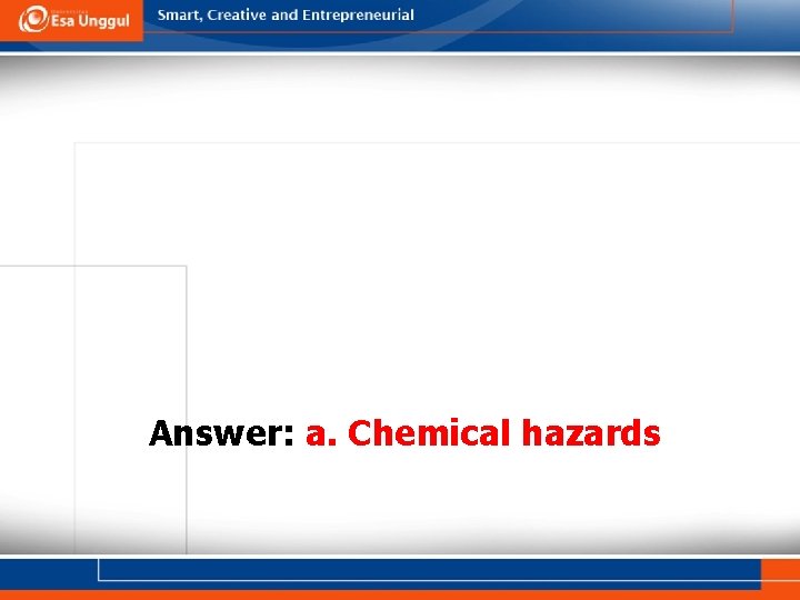 Answer: a. Chemical hazards 