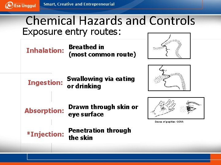 Chemical Hazards and Controls Exposure entry routes: Inhalation: Breathed in (most common route) Ingestion: