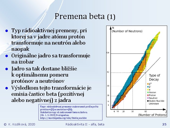 Premena beta (1) l l Typ rádioaktívnej premeny, pri ktorej sa v jadre atómu