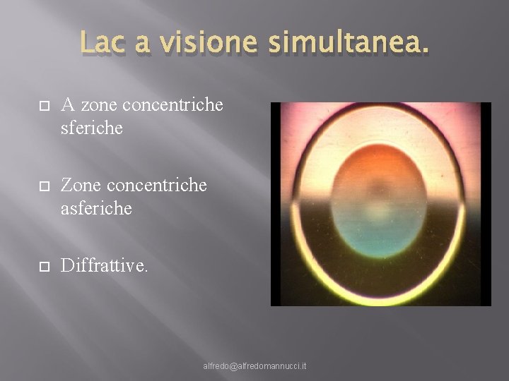 Lac a visione simultanea. A zone concentriche sferiche Zone concentriche asferiche Diffrattive. alfredo@alfredomannucci. it