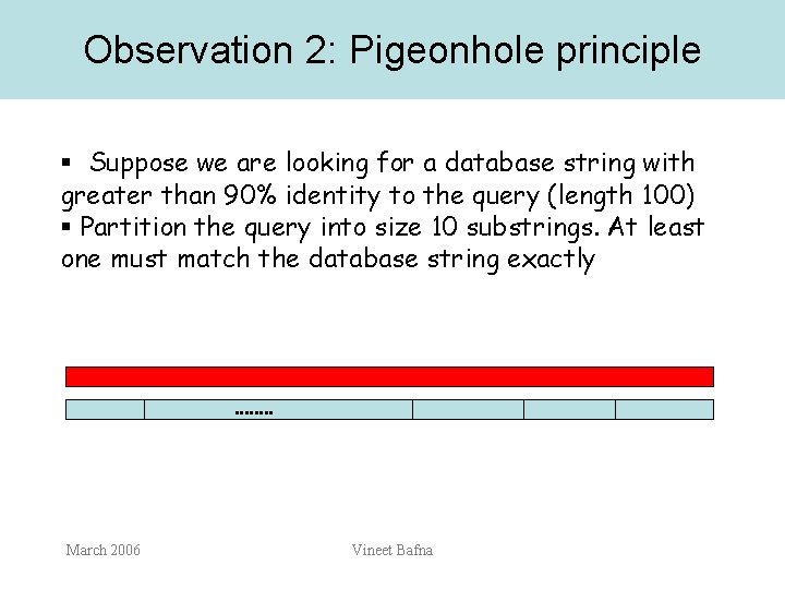 Observation 2: Pigeonhole principle § Suppose we are looking for a database string with