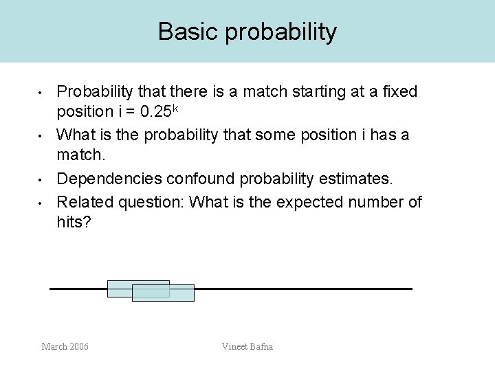 Basic probability • • Probability that there is a match starting at a fixed