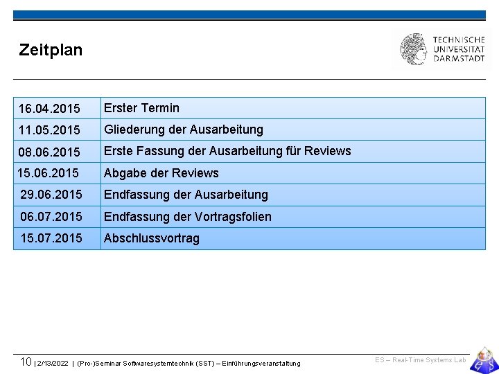Zeitplan 16. 04. 2015 Erster Termin 11. 05. 2015 Gliederung der Ausarbeitung 08. 06.