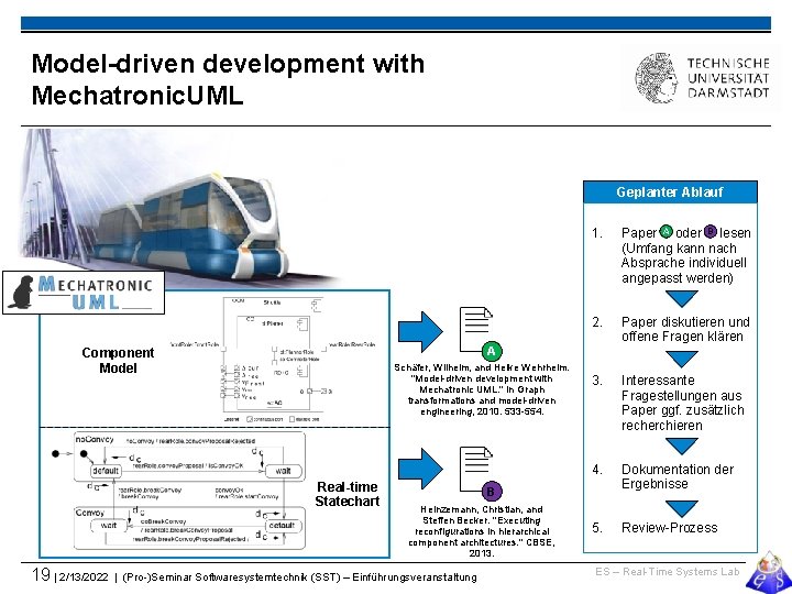 Model-driven development with Mechatronic. UML Geplanter Ablauf Paper A oder B lesen (Umfang kann