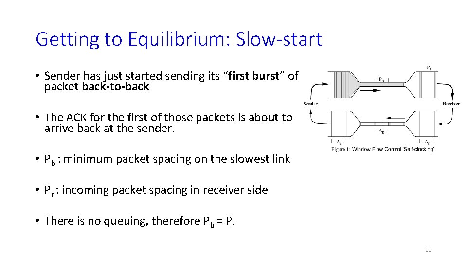 Getting to Equilibrium: Slow-start • Sender has just started sending its “first burst” of