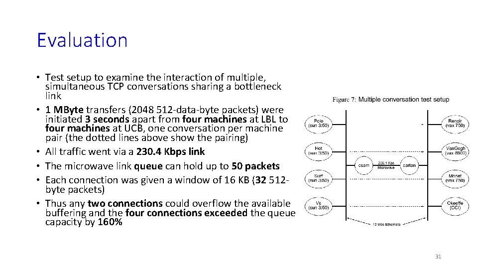 Evaluation • Test setup to examine the interaction of multiple, simultaneous TCP conversations sharing