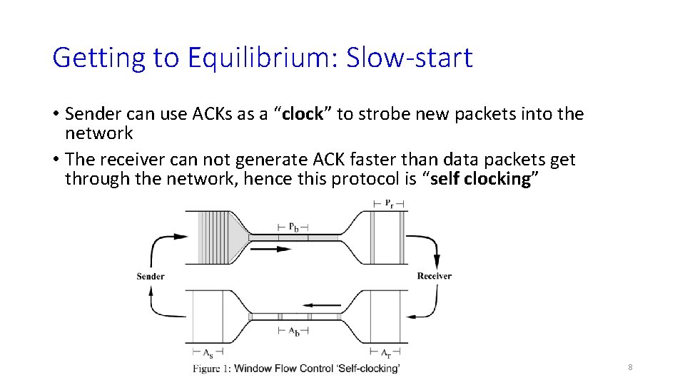 Getting to Equilibrium: Slow-start • Sender can use ACKs as a “clock” to strobe