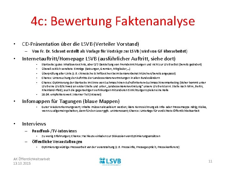 4 c: Bewertung Faktenanalyse • CD-Präsentation über die LSVB (Verteiler Vorstand) – Von Fr.