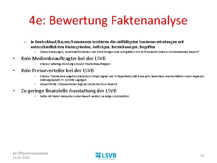 4 e: Bewertung Faktenanalyse – In Deutschland/Bayern/Kommunen existieren die vielfältigsten Seniorenvertretungen mit unterschiedlichsten Hintergründen,