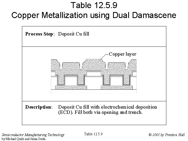Table 12. 5. 9 Copper Metallization using Dual Damascene Process Step: Deposit Cu fill