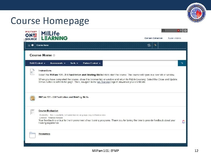 Course Homepage Mil. Fam 101: EFMP 12 