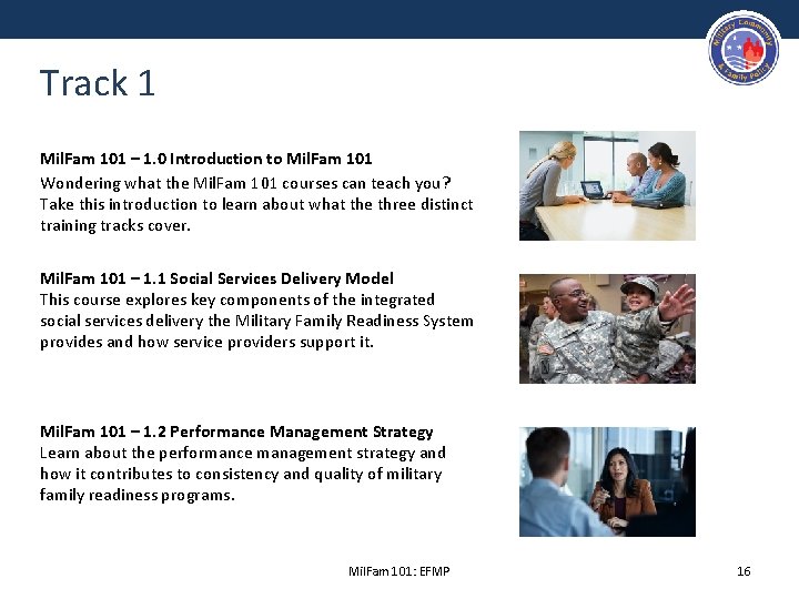 Track 1 Mil. Fam 101 – 1. 0 Introduction to Mil. Fam 101 Wondering