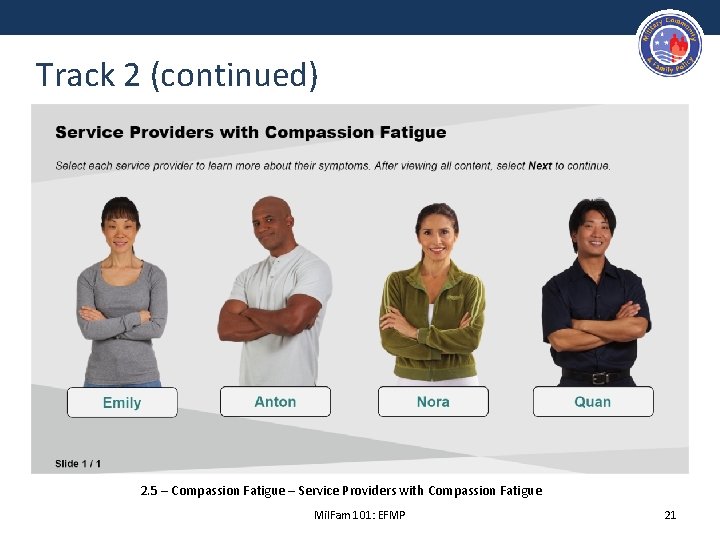 Track 2 (continued) 2. 5 – Compassion Fatigue – Service Providers with Compassion Fatigue