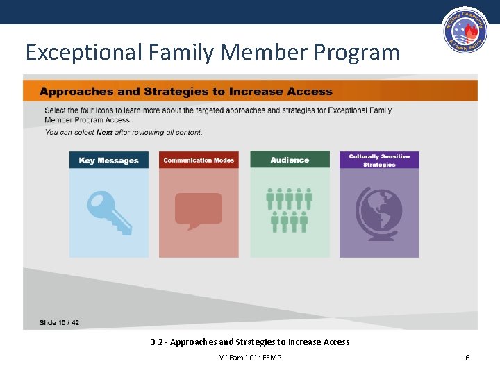 Exceptional Family Member Program 3. 2 - Approaches and Strategies to Increase Access Mil.