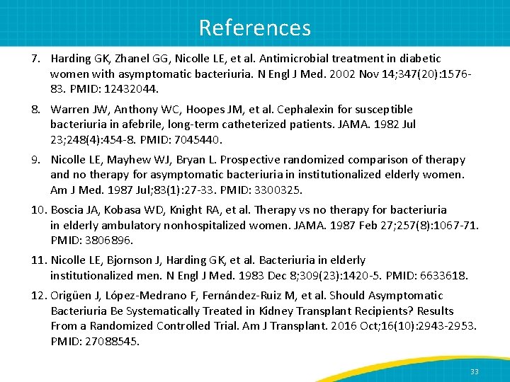 References 7. Harding GK, Zhanel GG, Nicolle LE, et al. Antimicrobial treatment in diabetic