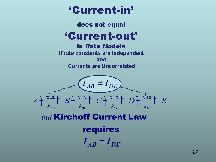 ‘Current-in’ does not equal ‘Current-out’ in Rate Models if rate constants are independent and