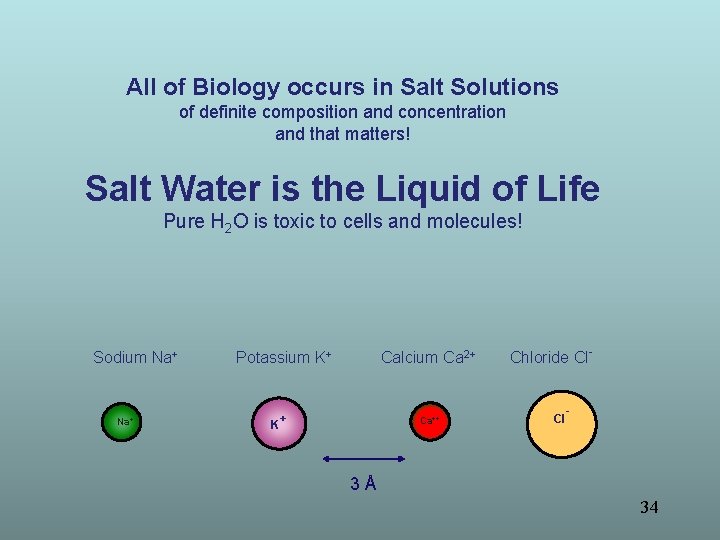 All of Biology occurs in Salt Solutions of definite composition and concentration and that