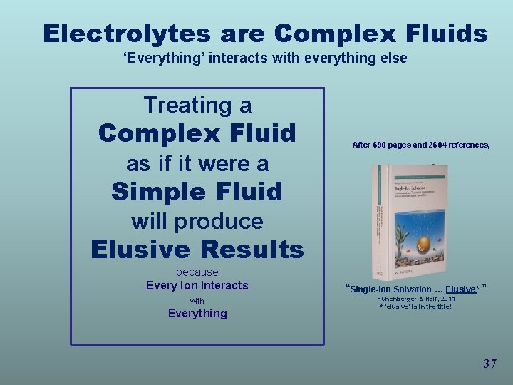 Electrolytes are Complex Fluids ‘Everything’ interacts with everything else Treating a Complex Fluid After