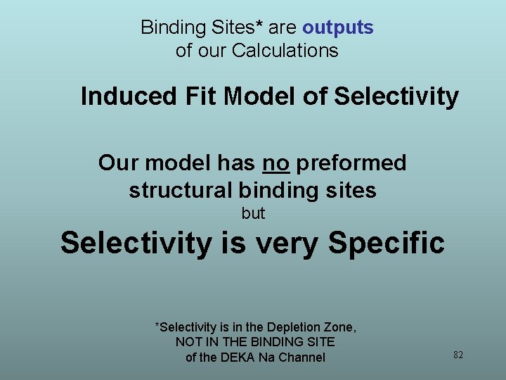 Binding Sites* are outputs of our Calculations Induced Fit Model of Selectivity Our model