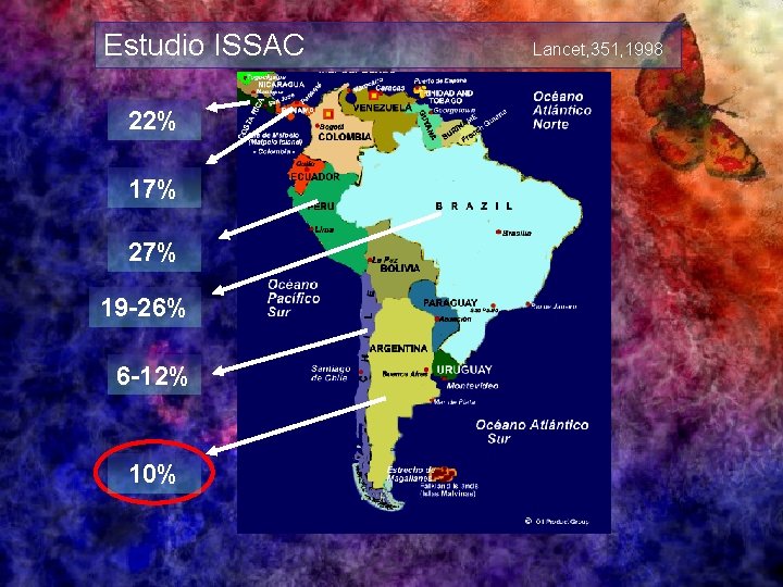 Estudio ISSAC 22% 17% 27% 19 -26% 6 -12% 10% Lancet, 351, 1998 