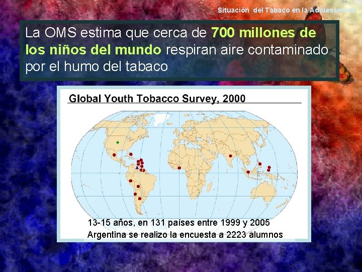 Situación del Tabaco en la Adolescencia La OMS estima que cerca de 700 millones