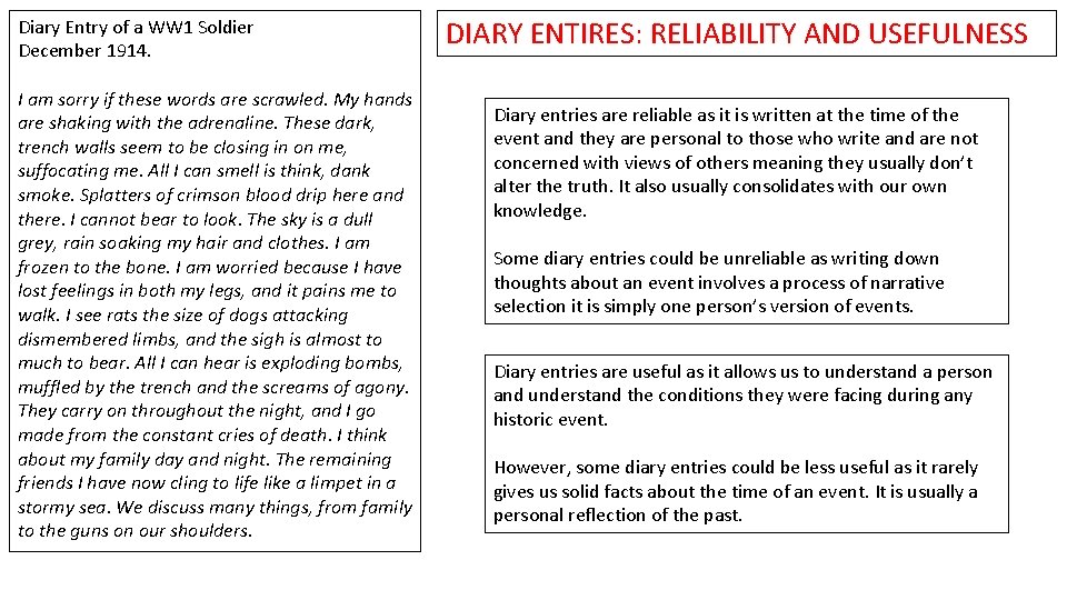 Diary Entry of a WW 1 Soldier December 1914. I am sorry if these