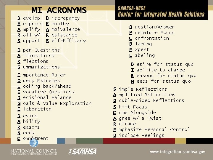 MI ACRONYMS D E A R S evelop express mplify oll w/ upport D